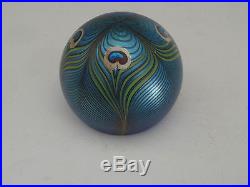 Vintage ORIENT & FLUME Pulled Peacock Feather Paperweight Signed 185 July 1979