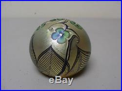 Vintage Orient & Flume Gold Iridescent Art Glass Paperweight, Signed, Dated 1978
