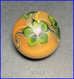 Vintage Orient & Flume Iridescent Art Glass Floral Paperweight Signed 1976