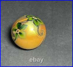 Vintage Orient & Flume Iridescent Art Glass Floral Paperweight Signed 1976
