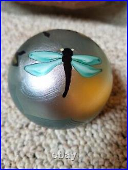 Vintage Orient and Flume Dragonfly Paperweight Iridescent Art Glass 1978 Signed