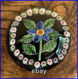 Vintage Paul Ysart Glass Paperweight with Lampwork Flower & Millefiori Canes