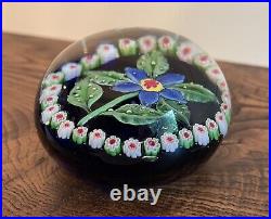 Vintage Paul Ysart Glass Paperweight with Lampwork Flower & Millefiori Canes