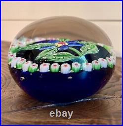 Vintage Paul Ysart Glass Paperweight with Lampwork Flower & Millefiori Canes