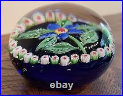 Vintage Paul Ysart Glass Paperweight with Lampwork Flower & Millefiori Canes