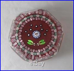 Vintage Perthshire Paperweight Stars Bird with Cranberry Ground Faceted