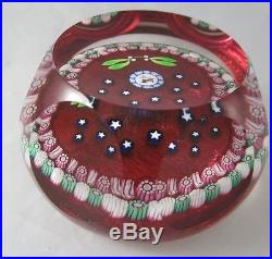Vintage Perthshire Paperweight Stars Bird with Cranberry Ground Faceted