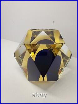 Vintage RARE 60s Alessandro Mandruzza Murano Italy Paperweight Faceted Signed