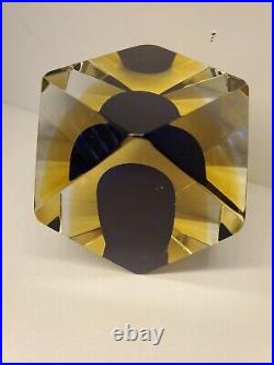 Vintage RARE 60s Alessandro Mandruzza Murano Italy Paperweight Faceted Signed