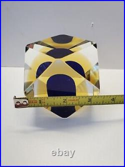 Vintage RARE 60s Alessandro Mandruzza Murano Italy Paperweight Faceted Signed