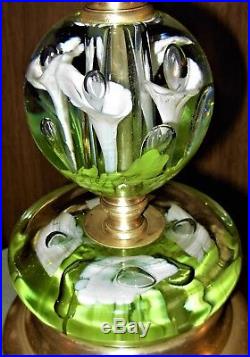 Vintage Rare 4 Tier Brass Base St. Clair Floral Glass Paperweight Table Lamp