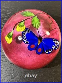 Vintage Rare SIGNED MAYAUEL WARD Butterfly Flower Paperweight Glass Art