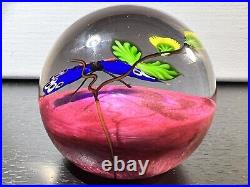 Vintage Rare SIGNED MAYAUEL WARD Butterfly Flower Paperweight Glass Art