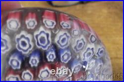 Vintage Red, White & Blue Independence Day Millefiori Glass Paperweight-DATE1955