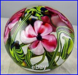 Vintage Richard Olma Studio Art Glass Paperweight Large Floral Signed 1990