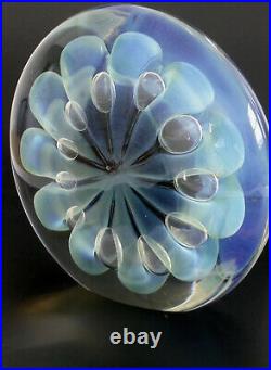 Vintage Robert Eickholt Art glass Paperweight Metallic Blue Turquoise Heavy 5