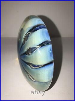 Vintage Robert Eickholt Art glass Paperweight Metallic Blue Turquoise Heavy 5