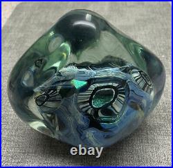 Vintage Robert Eickholt Large Deep Sea Blue Art Glass Signed Paperweight 5