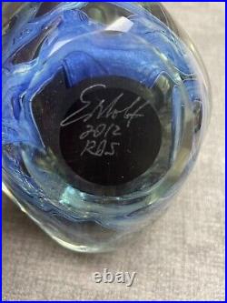 Vintage Robert Eickholt Large Deep Sea Blue Art Glass Signed Paperweight 5