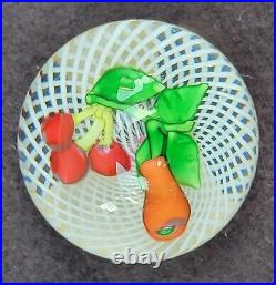 Vintage SAINT LOUIS Crystal FRUIT Cherry Latticinio Basket Art Glass PAPERWEIGHT