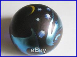 Vintage SMYERS ART GLASS PAPERWEIGHT Blue/Aqua, Crescent Moon, Stars, 2 7/8,1978
