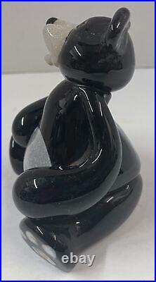 Vintage STUART ABELMAN Art Glass Paperweight Black Panda Bear Signed 2008