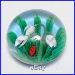 Vintage Saint Louis Art Glass Paperweight Lilies & Ladybug