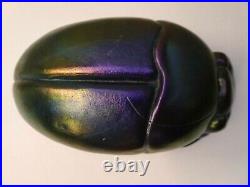 Vintage Scarab Art Glass Favrine Iridescent Egyptian Beetle Large Paperweight