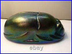 Vintage Scarab Art Glass Favrine Iridescent Egyptian Beetle Large Paperweight
