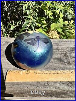 Vintage Signed'77 Orient & Flume Dragonfly Irridescent Paperweight