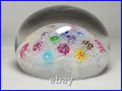 Vintage Signed Baccarat Millefiori Art Glass Paperweight on White Muslin