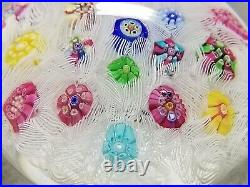 Vintage Signed Baccarat Millefiori Art Glass Paperweight on White Muslin