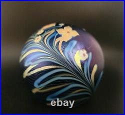 Vintage Signed Grant Randolph Studios Art Glass Paperweight Butterfly & Flowers