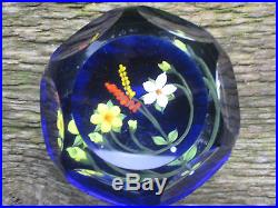 Vintage Signed J. P. Contemporary Indented Circle Flowers Paperweight