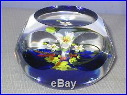 Vintage Signed J. P. Contemporary Indented Circle Flowers Paperweight