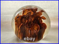 Vintage Signed Mark Wagar 4 Detailed Orange Toned Swirls Art Glass Paperweight