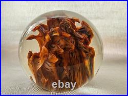 Vintage Signed Mark Wagar 4 Detailed Orange Toned Swirls Art Glass Paperweight