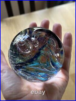 Vintage Signed Rebecca Stewart 2 5/8 Iridescent Dichroic Art Glass Paperweight