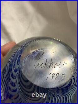 Vintage Signed Robert Eickholt 1987 Dichroic Art Glass Paperweight