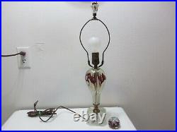 Vintage St Clair Art Glass Lamp with Finial and Matching Paperweight Red White