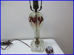 Vintage St Clair Art Glass Lamp with Finial and Matching Paperweight Red White