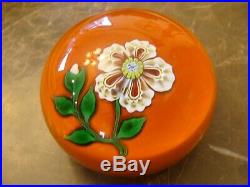 Vintage St. Louis 1973 Art Glass Paperweight w White Flower France Rare