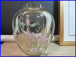 Vintage Studio Art Glass Paperweight Vase with Art Nouveau Pink Iris