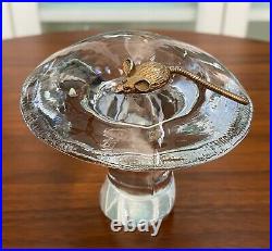 Vintage Viking Art Glass Crystal Epic Mushroom MOUSE Paperweight 3.5