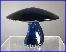 Vintage Viking Glass Mushroom Paperweight Figurine Large Size Bluenique Blue
