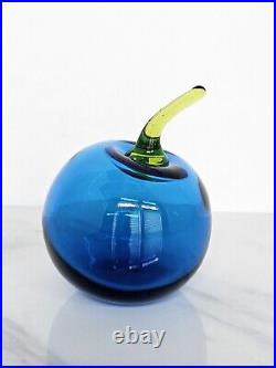 Vintage Viking Rainbow Glass Blue Cherry Fruit Paperweight