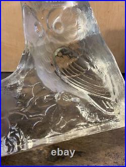 Vintage Viking Solid Glass Owl Bust Paperweight Bookend Handmade