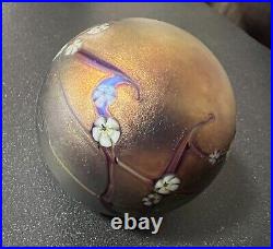 Vintage ZELLIQUE Art Glass Cherry Blossom Signed Paperweight 3