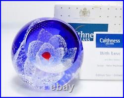 Vtg CAITHNESS Scotland Art Glass With Love Paperweight in Box & Paperwork