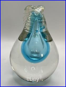 Vtg Chalet Canada Art Glass Blue Gold Clear MCM Paperweight Pear PLEASE READ